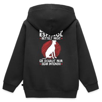 Galgo Espanol schaut sehr intensiv Windhund - Kinder Premium Organic Zip Hoodie - Schwarz - Hinten - AI Model Kid Male (0cm)