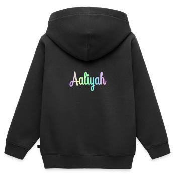 AALIYAH Rainbow Minimalist Cursive - Kids Premium Organic Zip-up Hoodie - black - Back - AI Model Kid Male (0cm)
