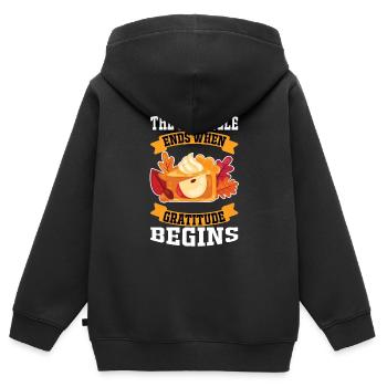 Der Kampf endet, wenn die Dankbarkeit beginnt - Kinder Premium Organic Zip Hoodie - Schwarz - Hinten - AI Model Kid Male (0cm)
