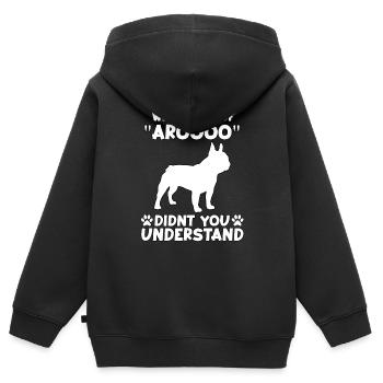 Propriétaire mignon Frenchie Français Bulldogs - Sweat Premium à capuche zippé enfant bio - noir - Dos - AI Model Kid Male (0cm)