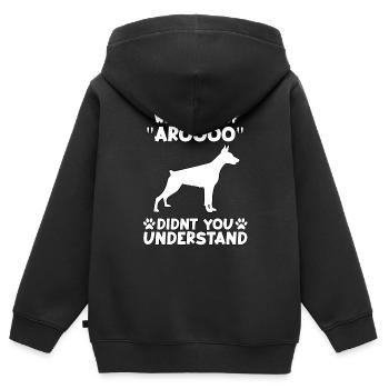 Dobermann Fan Dogs Motif Drôle Doberman Gassi - Sweat Premium à capuche zippé enfant bio - noir - Dos - AI Model Kid Male (0cm)
