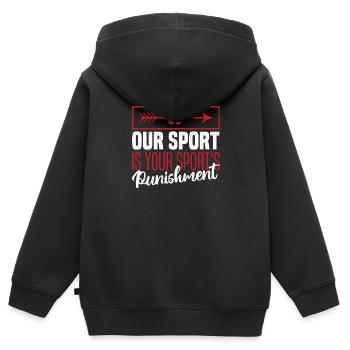 Drôle de Cross Country Notre sport est la punition pour - Sweat Premium à capuche zippé enfant bio - noir - Dos - AI Model Kid Male (0cm)