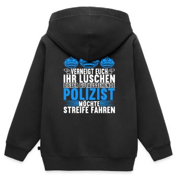 Polizei Polizist - Kinder Premium Organic Zip Hoodie - Schwarz - Hinten - AI Model Kid Male (0cm)