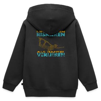 Lieber Leben riskieren, als Hantel verlieren. - Kinder Premium Organic Zip Hoodie - Schwarz - Hinten - AI Model Kid Male (0cm)
