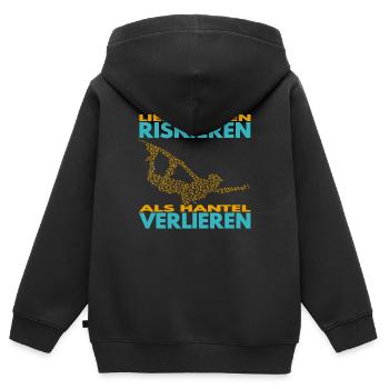 Lieber Leben riskieren, als Hantel verlieren. - Kinder Premium Organic Zip Hoodie - Schwarz - Hinten - AI Model Kid Male (0cm)