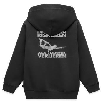 Lieber Leben riskieren, als Hantel verlieren. - Kinder Premium Organic Zip Hoodie - Schwarz - Hinten - AI Model Kid Male (0cm)