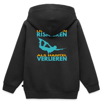 Lieber Leben riskieren, als Hantel verlieren. - Kinder Premium Organic Zip Hoodie - Schwarz - Hinten - AI Model Kid Male (0cm)