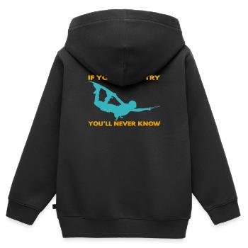 If you never try - you'll never know Lifestyle - Kinder Premium Organic Zip Hoodie - Schwarz - Hinten - AI Model Kid Male (0cm)