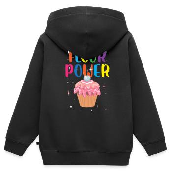puissance de farine Conception pour une personne folle de bonbons - Sweat Premium à capuche zippé enfant bio - noir - Dos - AI Model Kid Male (0cm)