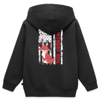 Fox America 4 juillet Independence Birthday Girl - Sweat Premium à capuche zippé enfant bio - noir - Dos - AI Model Kid Male (0cm)