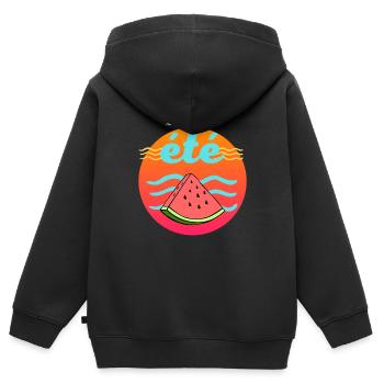 plage vacances à la mer été cercle pastèque soleil - Sweat Premium à capuche zippé enfant bio - noir - Dos - AI Model Kid Male (0cm)