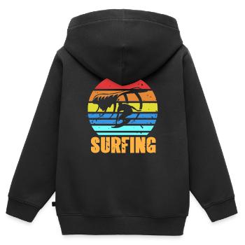 Retro Vintage Graphic Sun Surfing Waves T-Shirt - Kids Premium Organic Zip-up Hoodie - black - Back - AI Model Kid Male (0cm)