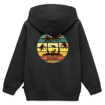 Vacances - Sweat Premium à capuche zippé enfant bio - noir - Dos - AI Model Kid Male (0cm)