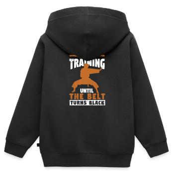 Karate-Trainer-Fan trainiert weiter - Kinder Premium Organic Zip Hoodie - Schwarz - Hinten - AI Model Kid Male (0cm)