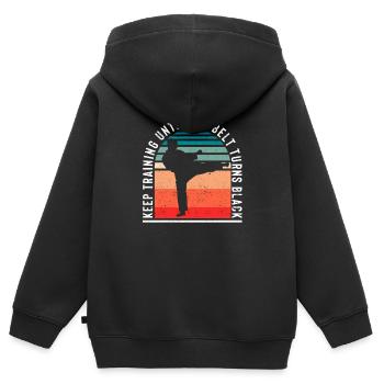 Trainieren Sie weiter, bis der Gürtel schwarz wird - Kinder Premium Organic Zip Hoodie - Schwarz - Hinten - AI Model Kid Male (0cm)