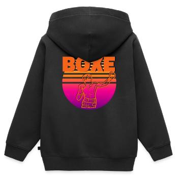 Boxe vintage - idee cadeau boxeur - Sweat Premium à capuche zippé enfant bio - noir - Dos - AI Model Kid Male (0cm)