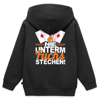 Doppelkopf Nie unterm Fuchs stechen - Kinder Premium Organic Zip Hoodie - Schwarz - Hinten - AI Model Kid Male (0cm)