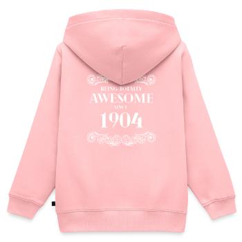 Drôle d’anniversaire étant totalement génial depuis 1904 - Sweat Premium à capuche zippé enfant bio - rose - Dos - AI Model Kid Female (0cm)