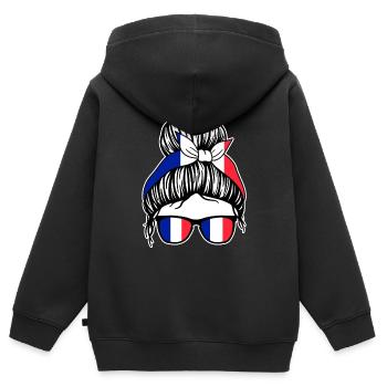 Français Français France - Sweat Premium à capuche zippé enfant bio - noir - Dos - AI Model Kid Male (0cm)