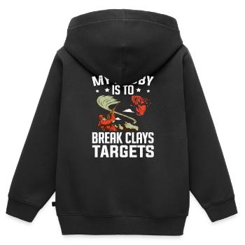 Mon travail consiste à casser les argiles Clay Skeet Shooting - Sweat Premium à capuche zippé enfant bio - noir - Dos - AI Model Kid Male (0cm)