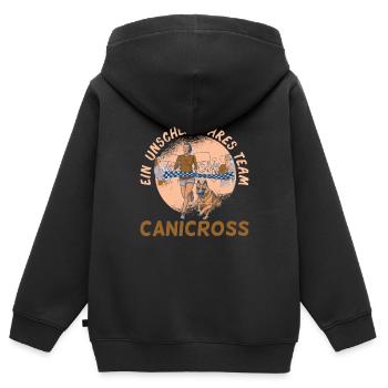 Canicross Hundesport Laufen Unschlagbares Team - Kinder Premium Organic Zip Hoodie - Schwarz - Hinten - AI Model Kid Male (0cm)
