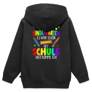 Machs gut Kindergarten Hey Schule hier komme ich - Kinder Premium Organic Zip Hoodie - Schwarz - Hinten - AI Model Kid Male (0cm)