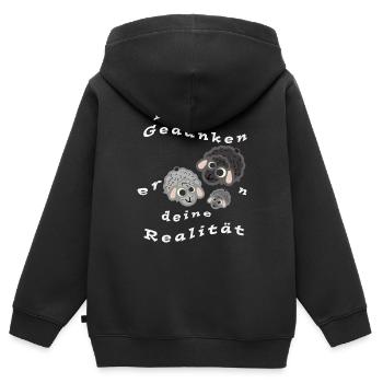 Deine Gedanken erschafen deine Realität - Kinder Premium Organic Zip Hoodie - Schwarz - Hinten - AI Model Kid Male (0cm)