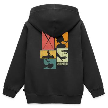 Acupuncturiste Acupuncture Silhouettes - Sweat Premium à capuche zippé enfant bio - noir - Dos - AI Model Kid Male (0cm)