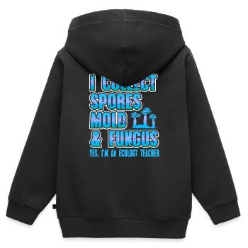 Je collectionne les spores Moisissure & Champignon eglise Professeur d’écologie - Sweat Premium à capuche zippé enfant bio - noir - Dos - AI Model Kid Male (0cm)