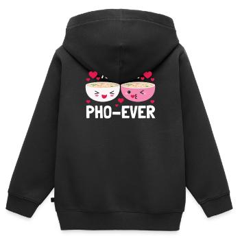 You And Me Pho Ever Soupe Pho Vietnamienne - Sweat Premium à capuche zippé enfant bio - noir - Dos - AI Model Kid Male (0cm)