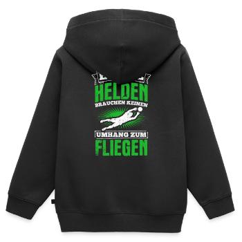 Echte Helden brauchen keinen Umhang zum Fliegen - - Kinder Premium Organic Zip Hoodie - Schwarz - Hinten - AI Model Kid Male (0cm)