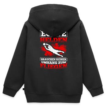 Echte Helden brauchen keinen Umhang zum Fliegen - - Kinder Premium Organic Zip Hoodie - Schwarz - Hinten - AI Model Kid Male (0cm)