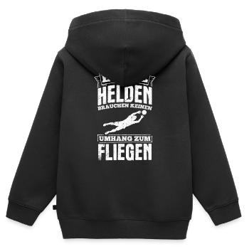 Echte Helden brauchen keinen Umhang zum Fliegen - - Kinder Premium Organic Zip Hoodie - Schwarz - Hinten - AI Model Kid Male (0cm)