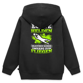 Echte Helden brauchen keinen Umhang zum Fliegen - - Kinder Premium Organic Zip Hoodie - Schwarz - Hinten - AI Model Kid Male (0cm)