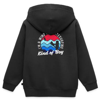 Ich bin ein Wind- und Kitesurfing-Junge Kitesurfer - Kinder Premium Organic Zip Hoodie - Schwarz - Hinten - AI Model Kid Male (0cm)