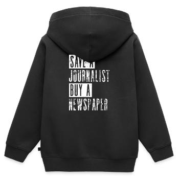 Journalist Journalism Save A Journalist - Kids Premium Organic Zip-up Hoodie - black - Back - AI Model Kid Male (0cm)