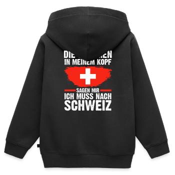 Schweiz Schweizer - Kinder Premium Organic Zip Hoodie - Schwarz - Hinten - AI Model Kid Male (0cm)