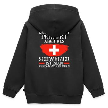 Schweiz Schweizer - Kinder Premium Organic Zip Hoodie - Schwarz - Hinten - AI Model Kid Male (0cm)