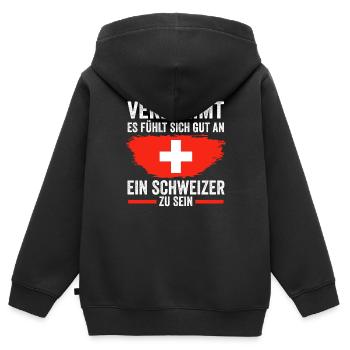 Schweiz Schweizer - Kinder Premium Organic Zip Hoodie - Schwarz - Hinten - AI Model Kid Male (0cm)