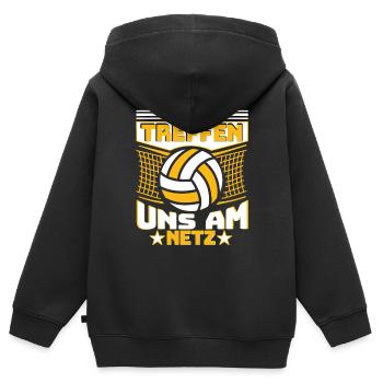 Volleyball Volleyballnetz Wir treffen uns am Netz - Kinder Premium Organic Zip Hoodie - Schwarz - Hinten - AI Model Kid Male (0cm)