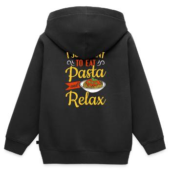 Ich möchte nur Pasta essen und Pasta entspannen - Kinder Premium Organic Zip Hoodie - Schwarz - Hinten - AI Model Kid Male (0cm)