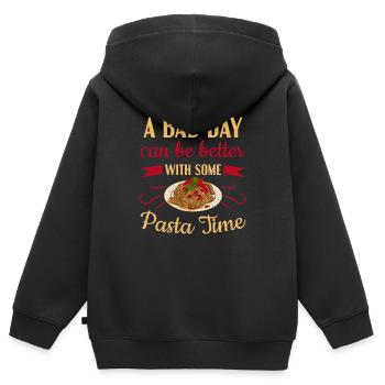 Ein schlechter Tag kann mit etwas Pasta-Pasta besser sein - Kinder Premium Organic Zip Hoodie - Schwarz - Hinten - AI Model Kid Male (0cm)