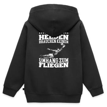 Echte Helden brauchen keinen Umhang zum Fliegen - - Kinder Premium Organic Zip Hoodie - Schwarz - Hinten - AI Model Kid Male (0cm)