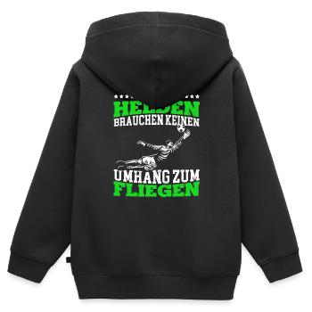 Echte Helden brauchen keinen Umhang zum Fliegen - - Kinder Premium Organic Zip Hoodie - Schwarz - Hinten - AI Model Kid Male (0cm)