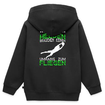 Echte Helden brauchen keinen Umhang zum Fliegen - - Kinder Premium Organic Zip Hoodie - Schwarz - Hinten - AI Model Kid Male (0cm)