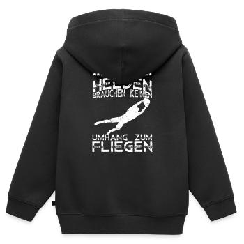 Echte Helden brauchen keinen Umhang zum Fliegen - - Kinder Premium Organic Zip Hoodie - Schwarz - Hinten - AI Model Kid Male (0cm)