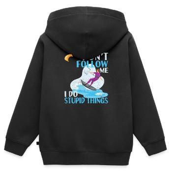 Ne me suivez pas, je fais des choses stupides kitesurf - Sweat Premium à capuche zippé enfant bio - noir - Dos - AI Model Kid Male (0cm)