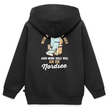 Meine Seele will an die Nordsee - Kinder Premium Organic Zip Hoodie - Schwarz - Hinten - AI Model Kid Male (0cm)