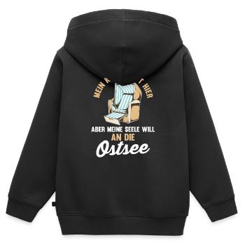 Meine Seele will an die Ostsee - Kinder Premium Organic Zip Hoodie - Schwarz - Hinten - AI Model Kid Male (0cm)
