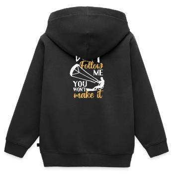Drôle kitesurfer Kiteboard Ne me suivez pas vous - Sweat Premium à capuche zippé enfant bio - noir - Dos - AI Model Kid Male (0cm)